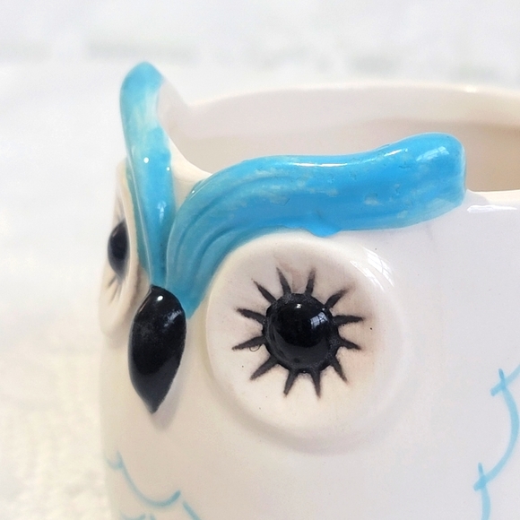 Mini Ceramic Pot Premium Glazed Cute Blue Owl Face Succulent Plant Holder - Picture 14 of 16